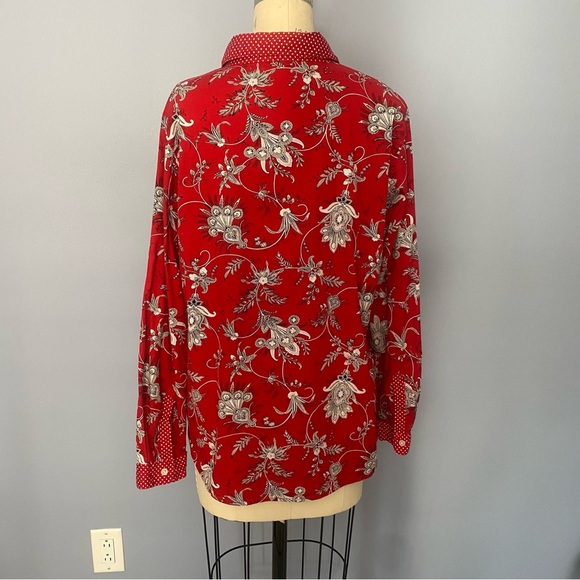 Susan Graver Red & White Floral Polka Dot Blouse Women’s Medium - Picture 3 of 12